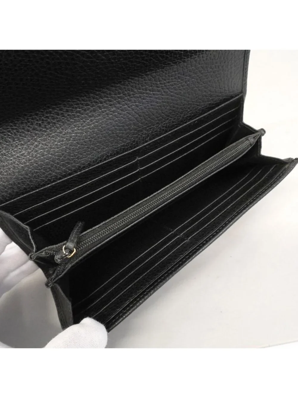 Gucci Wallet GG Marmont Leather Black Gold